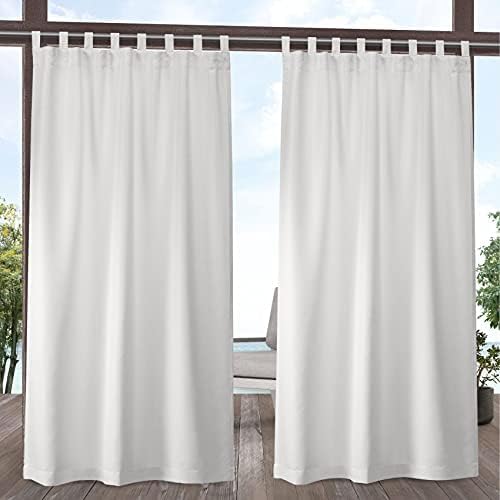 Exclusive Home Cabana Solid Indoor/Outdoor Light Filtering Hook-and-Loop Tab Top Curtain Panel Pair, 54"x63", White