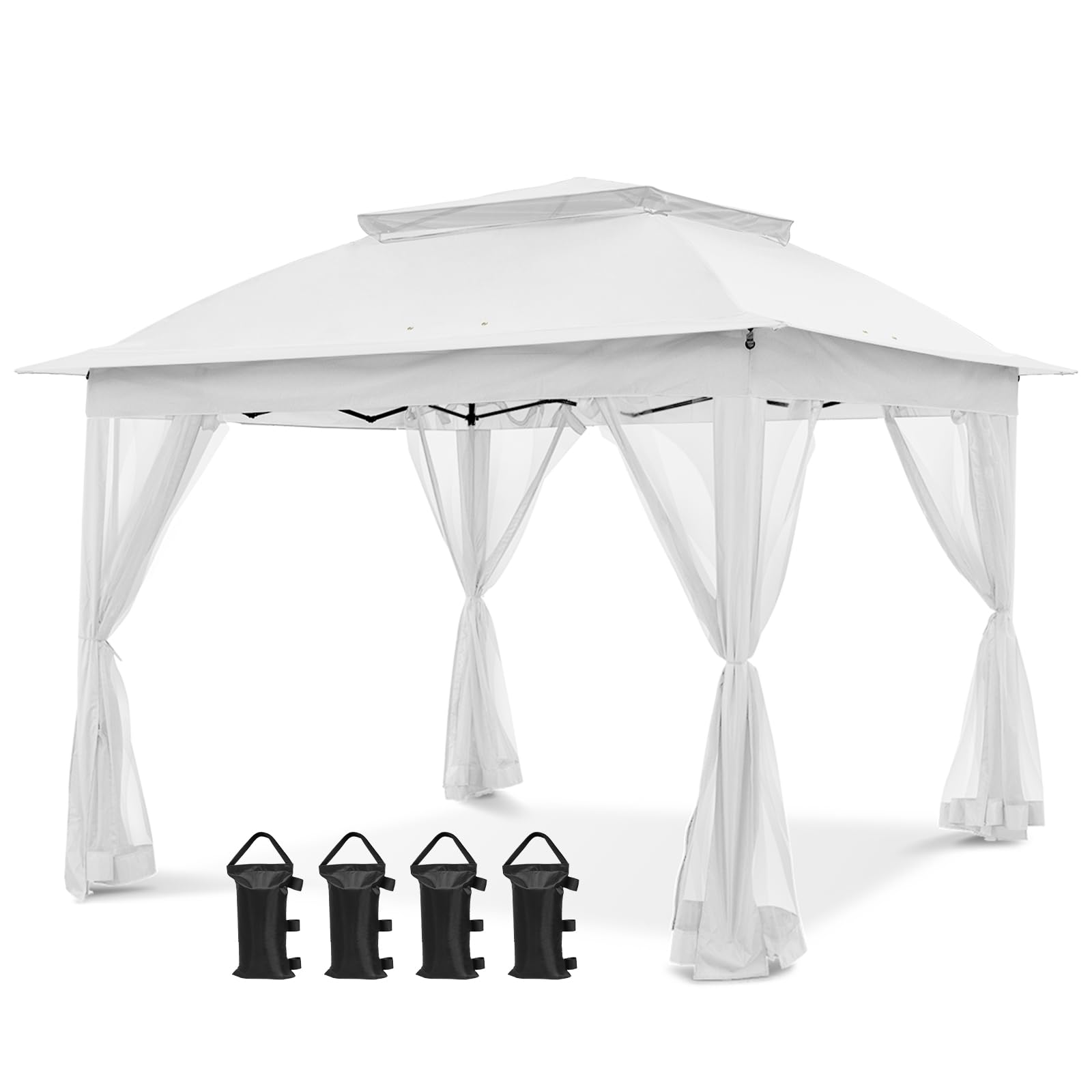 COOS BAY 11x11 Pop Up Gazebo with Mesh Netting, Instant Outdoor Canopy Tent, Water Resistant Shelter with UPF 50+ UV Protection, 121 Sq Ft Coverage, Beige