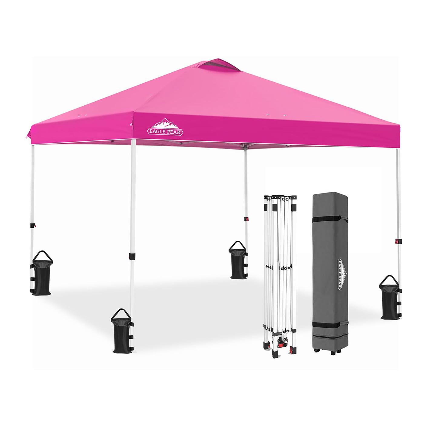 EAGLE PEAK Pop Up Canopy Tent with Wheeled Carry Bag, 8 Stakes, 4 Ropes, 4 Weight Bags, Easy Set Up Tent Canopy, 10x10 ft, 100sqft of Shade, Blue