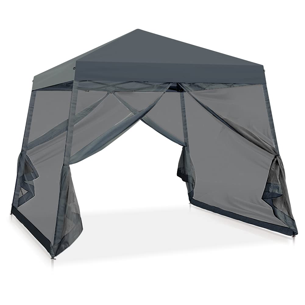 COOS BAY 10x10 Pop Up Canopy Tent with Screen Netting, Slant Leg Canopy with UPF 50+ UV Protection, 64 Sq Ft Shade, One Person Setup with Carry Bag, Beige