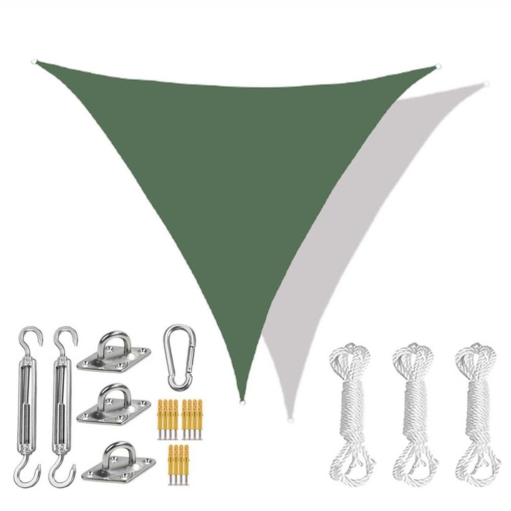 Outdoor Shade Sails Triangle with Hardware Kit, Patio Waterproof Sun Shade Canopy, Durable Garden Shade Sail, 95% UV Block Sun Shade Sail for Backyard, Balcony, Porch,Green 2,15'x15'x15'