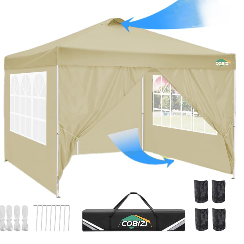 COBIZI Canopy 10x20 Pop Up Canopy Tent with 6 Sidewalls, One Push Party Tents for Parties Outdoor Wedding Waterproof Gazebo Commercial Event Tent with Sandbags, Black