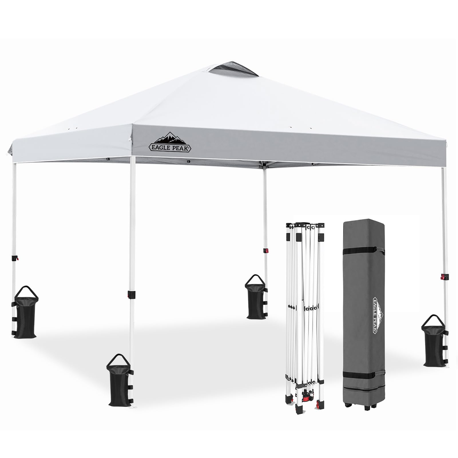 EAGLE PEAK Pop Up Canopy Tent with Wheeled Carry Bag, 8 Stakes, 4 Ropes, 4 Weight Bags, Easy Set Up Tent Canopy, 10x10 ft, 100sqft of Shade, Blue