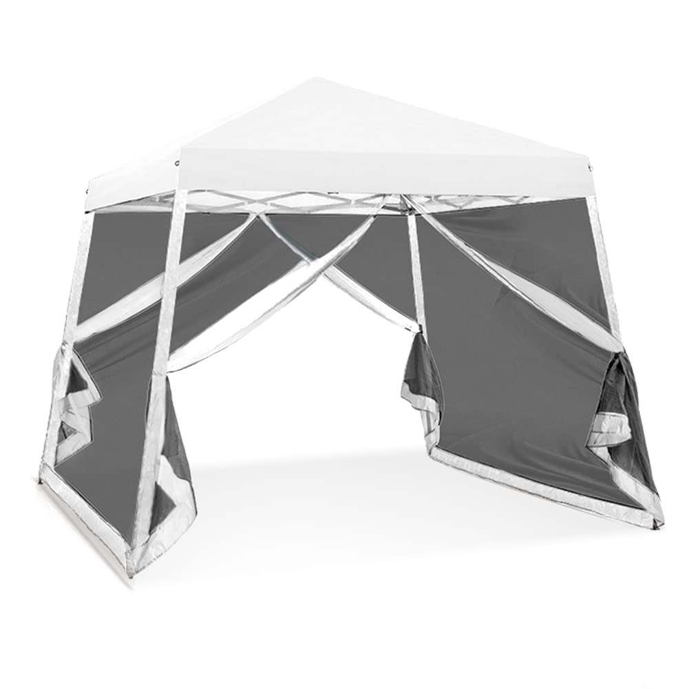 COOS BAY 10x10 Pop Up Canopy Tent with Screen Netting, Slant Leg Canopy with UPF 50+ UV Protection, 64 Sq Ft Shade, One Person Setup with Carry Bag, Beige
