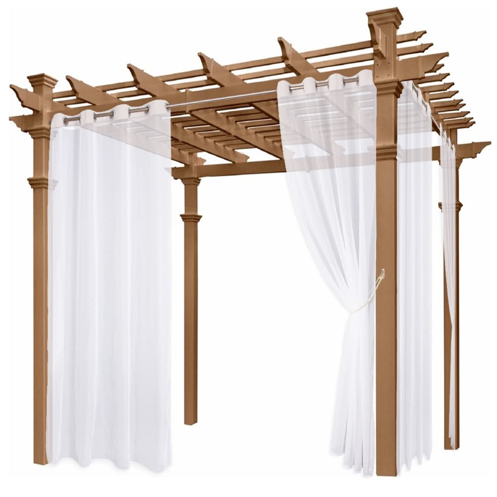 NICETOWN 2 Panels Voile Sheer Patio Outdoor Curtains 108" L Waterproof, Rustproof Grommet Light Filtering Indoor Outdoor Sheer Curtain Drapes for Cabana/Arbor, Ivory, W54 x L108