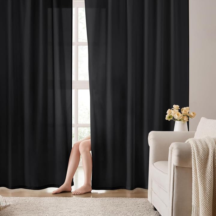 HOMEIDEAS Non-See-Through White Privacy Semi Sheer Curtains 84 Inches Long 2 Panels Set Light Filtering Curtains for Living Room Bedroom Outdoor Drapes, W52xL84