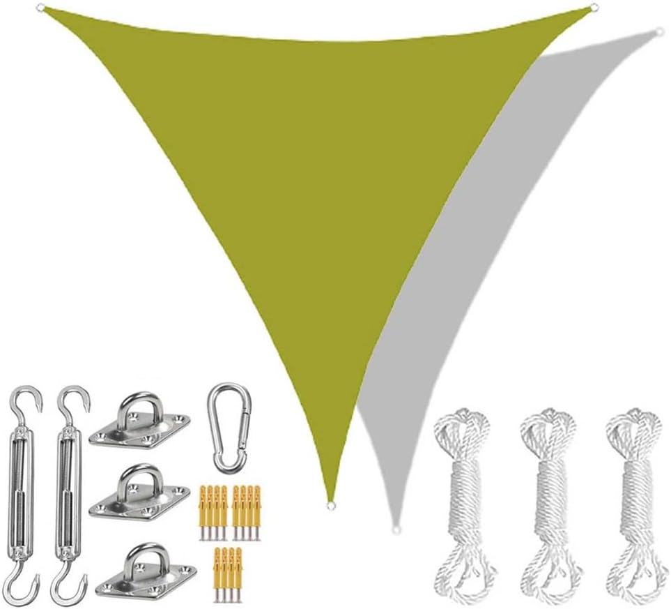 Outdoor Shade Sails Triangle with Hardware Kit, Patio Waterproof Sun Shade Canopy, Durable Garden Shade Sail, 95% UV Block Sun Shade Sail for Backyard, Balcony, Porch,Green 2,15'x15'x15'