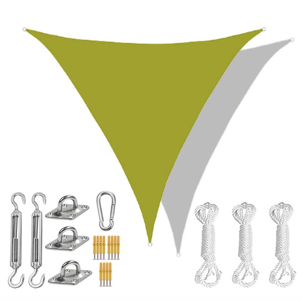 Outdoor Shade Sails Triangle with Hardware Kit, Patio Waterproof Sun Shade Canopy, Durable Garden Shade Sail, 95% UV Block Sun Shade Sail for Backyard, Balcony, Porch,Green 2,15'x15'x15'