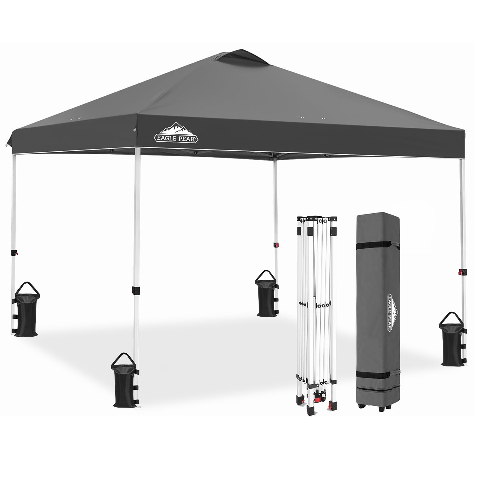 EAGLE PEAK Pop Up Canopy Tent with Wheeled Carry Bag, 8 Stakes, 4 Ropes, 4 Weight Bags, Easy Set Up Tent Canopy, 10x10 ft, 100sqft of Shade, Blue