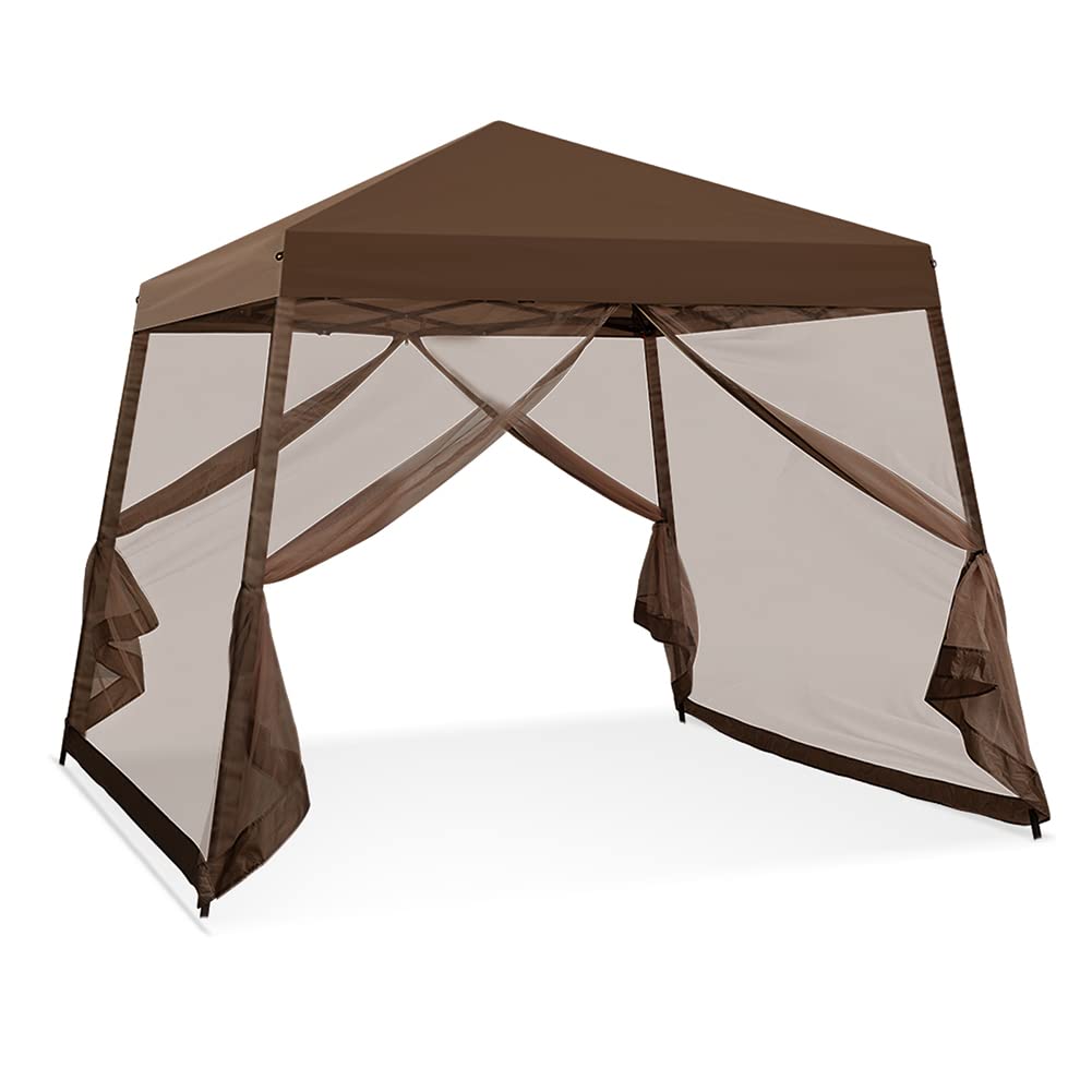 COOS BAY 10x10 Pop Up Canopy Tent with Screen Netting, Slant Leg Canopy with UPF 50+ UV Protection, 64 Sq Ft Shade, One Person Setup with Carry Bag, Beige