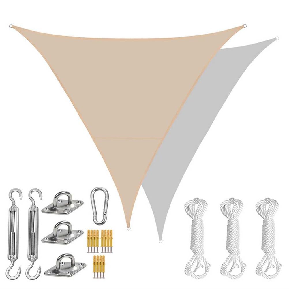 Outdoor Shade Sails Triangle with Hardware Kit, Patio Waterproof Sun Shade Canopy, Durable Garden Shade Sail, 95% UV Block Sun Shade Sail for Backyard, Balcony, Porch,Green 2,15'x15'x15'