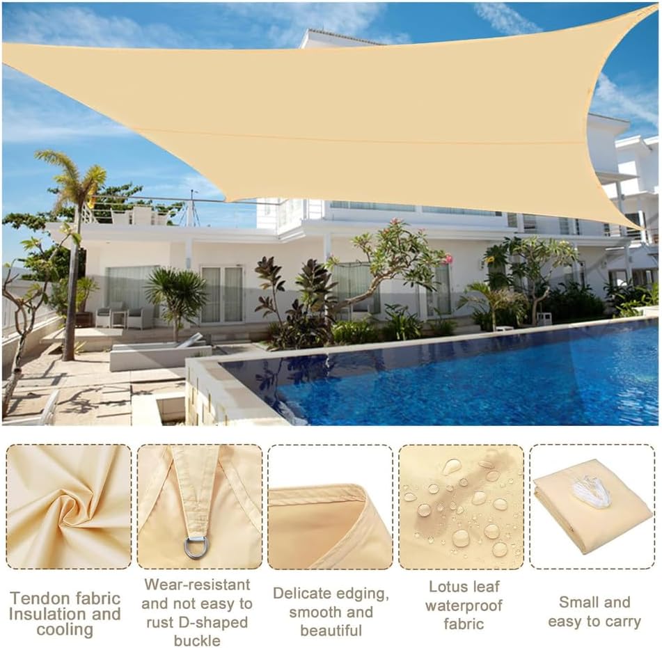 Sun Shade Sail Waterproof Rectangle Block Garden Sunscreen Awning Canopy with Free Rope, Breathable Patio Sail pergola for Outdoor Party,Beige,2m×3m