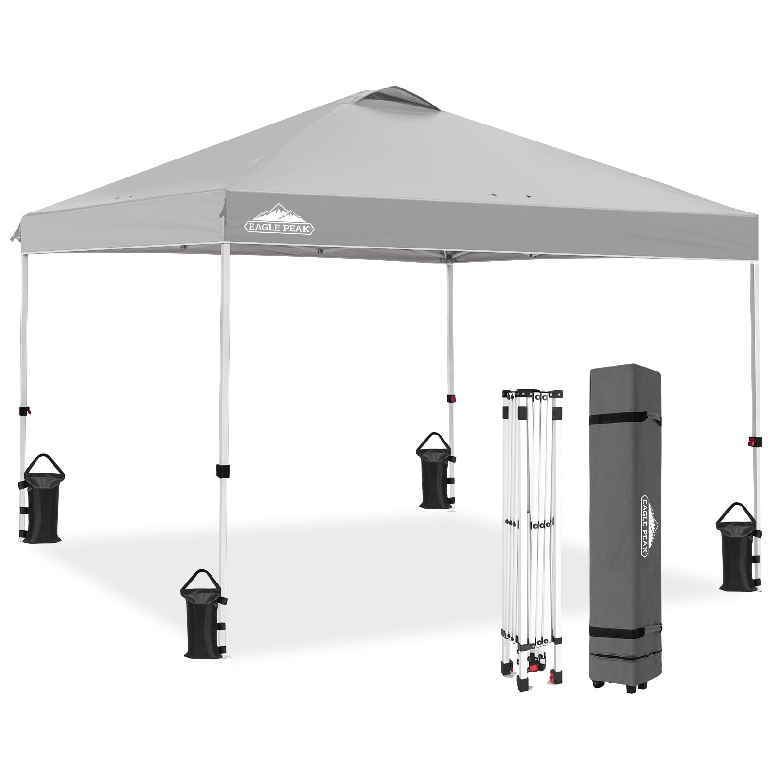 EAGLE PEAK Pop Up Canopy Tent with Wheeled Carry Bag, 8 Stakes, 4 Ropes, 4 Weight Bags, Easy Set Up Tent Canopy, 10x10 ft, 100sqft of Shade, Blue