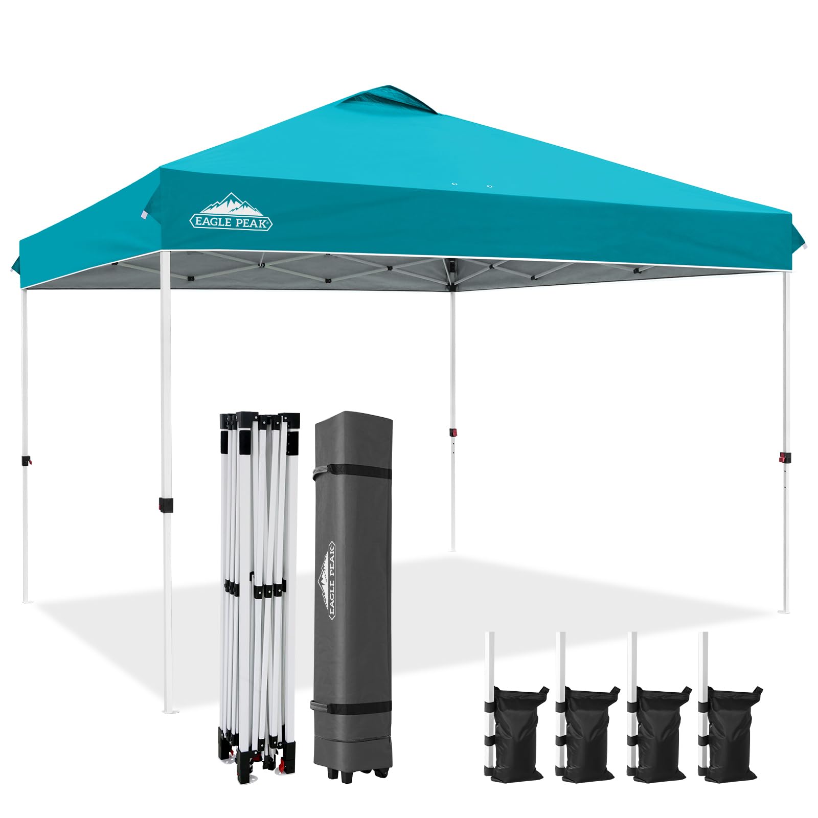 EAGLE PEAK Pop Up Canopy Tent with Wheeled Carry Bag, 8 Stakes, 4 Ropes, 4 Weight Bags, Easy Set Up Tent Canopy, 10x10 ft, 100sqft of Shade, Blue