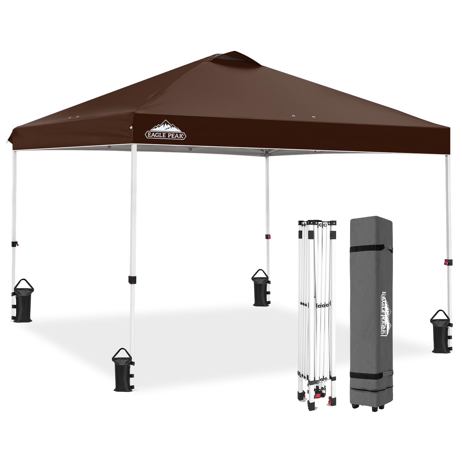 EAGLE PEAK Pop Up Canopy Tent with Wheeled Carry Bag, 8 Stakes, 4 Ropes, 4 Weight Bags, Easy Set Up Tent Canopy, 10x10 ft, 100sqft of Shade, Blue