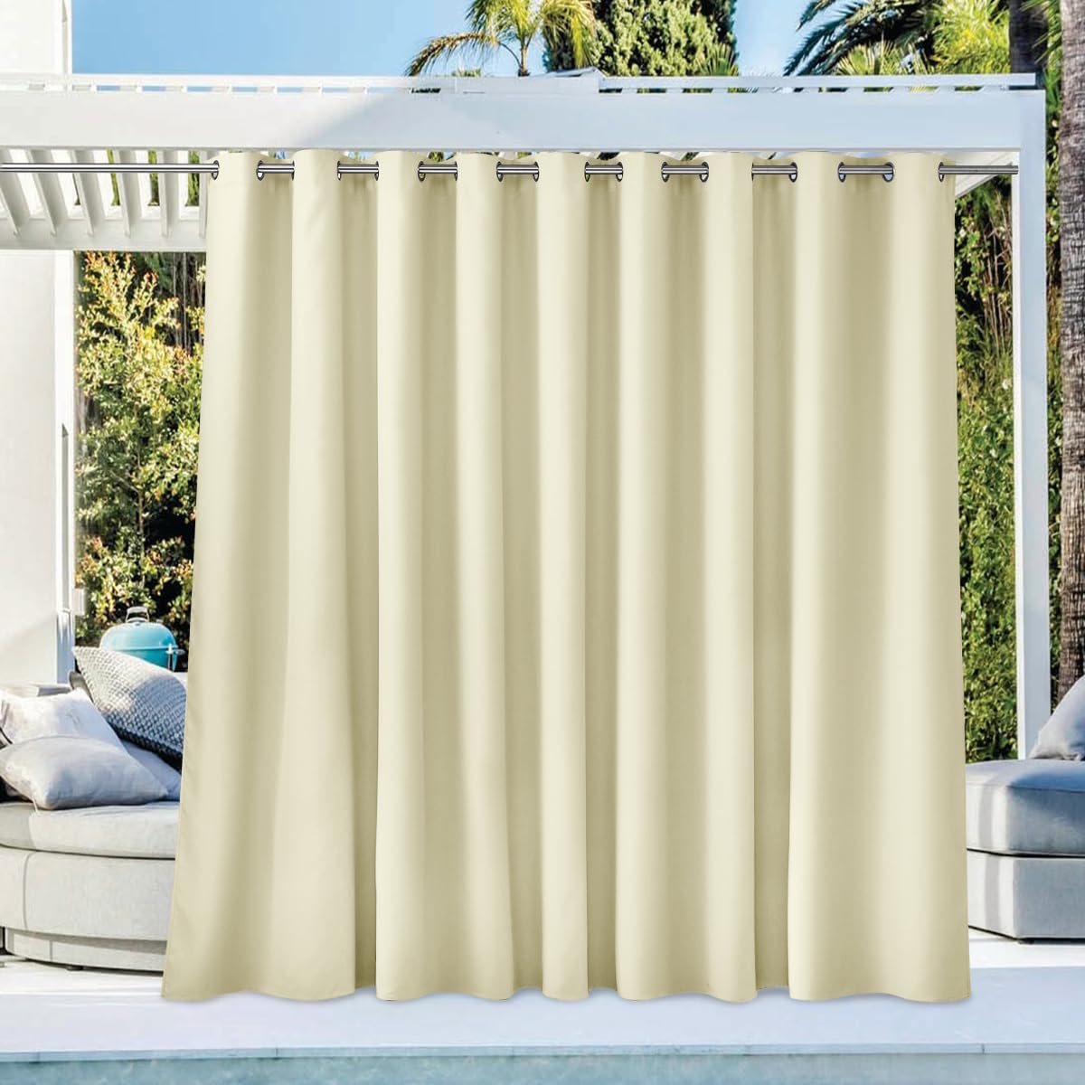 NICETOWN Outdoor Curtains for Patio Waterproof 95" L, Blackout Gazebo Curtain for Pergola/Porch Weatherproof, UV & Privacy Protection Outside Drape, 52" Wide, 1 Panel, Biscotti Beige