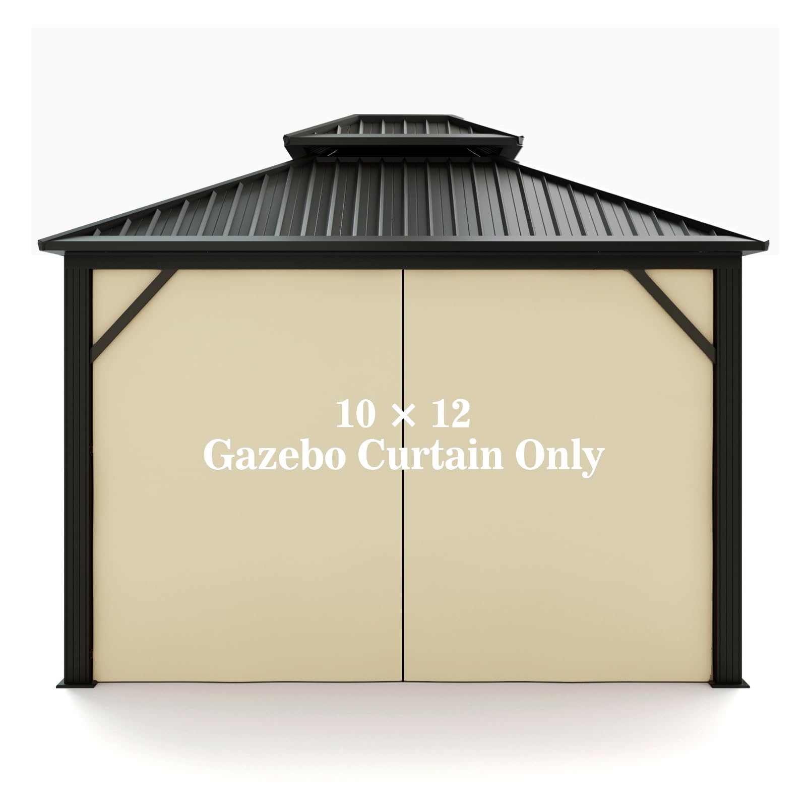Gazebo Universal Replacement Privacy Curtain – Hugline 10' x 12' Gazebo Side Wall Outdoor Privacy Panel with Zipper (Khaki)