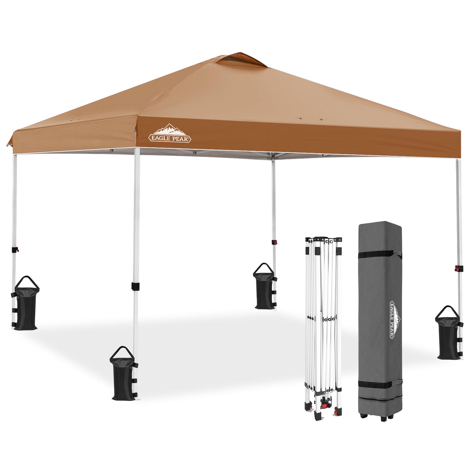 EAGLE PEAK Pop Up Canopy Tent with Wheeled Carry Bag, 8 Stakes, 4 Ropes, 4 Weight Bags, Easy Set Up Tent Canopy, 10x10 ft, 100sqft of Shade, Blue