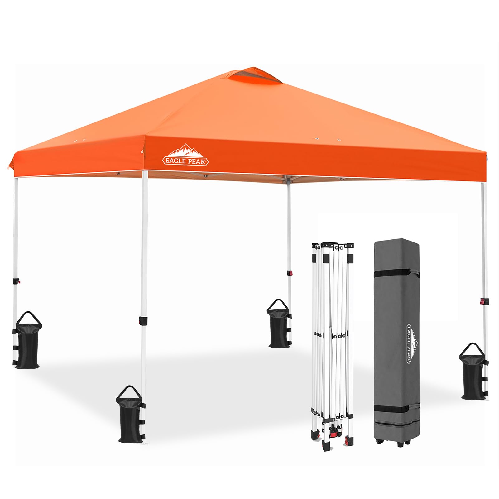 EAGLE PEAK Pop Up Canopy Tent with Wheeled Carry Bag, 8 Stakes, 4 Ropes, 4 Weight Bags, Easy Set Up Tent Canopy, 10x10 ft, 100sqft of Shade, Blue