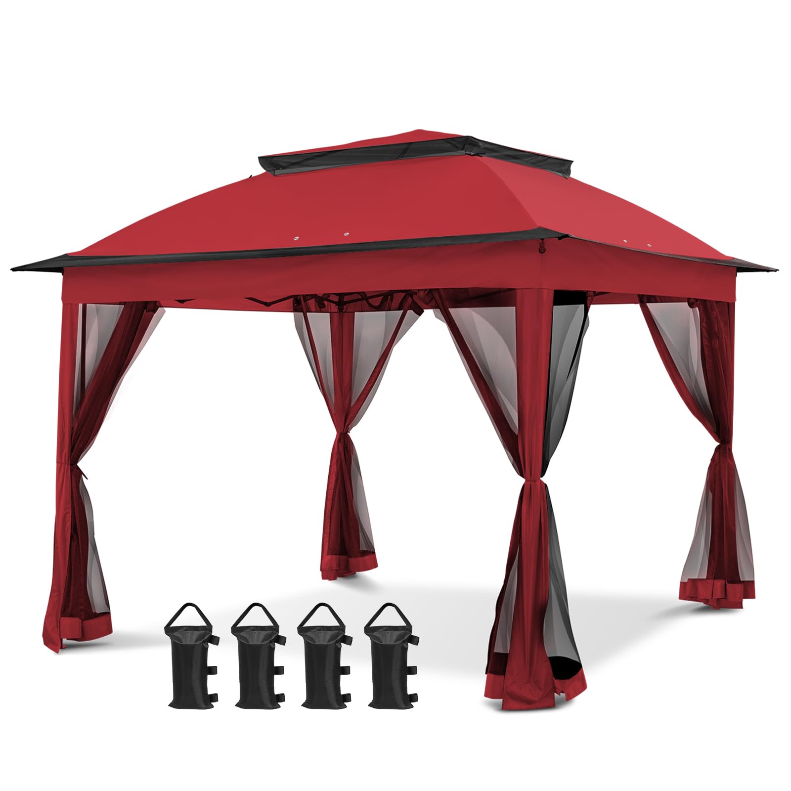 COOS BAY 11x11 Pop Up Gazebo with Mesh Netting, Instant Outdoor Canopy Tent, Water Resistant Shelter with UPF 50+ UV Protection, 121 Sq Ft Coverage, Beige
