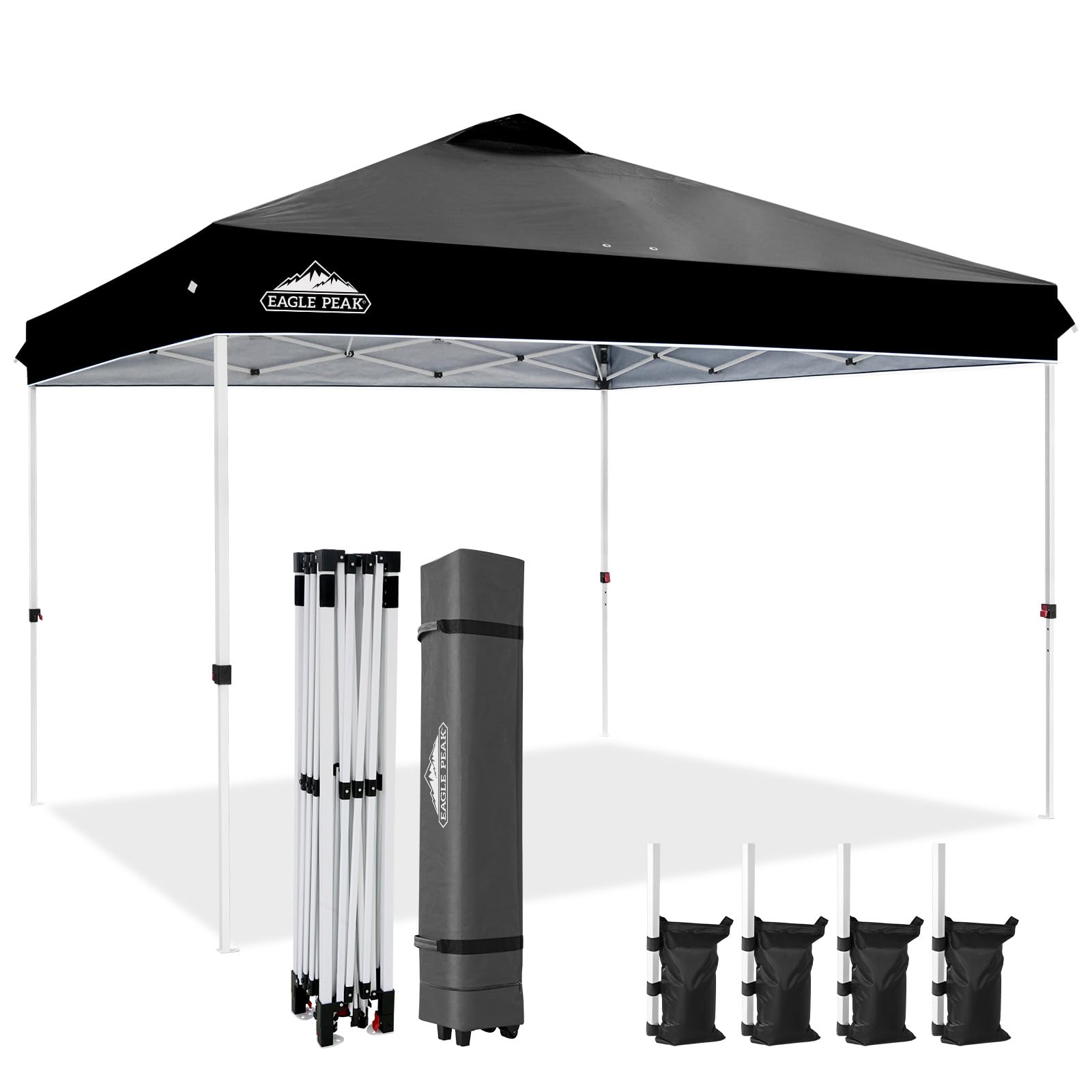 EAGLE PEAK Pop Up Canopy Tent with Wheeled Carry Bag, 8 Stakes, 4 Ropes, 4 Weight Bags, Easy Set Up Tent Canopy, 10x10 ft, 100sqft of Shade, Blue
