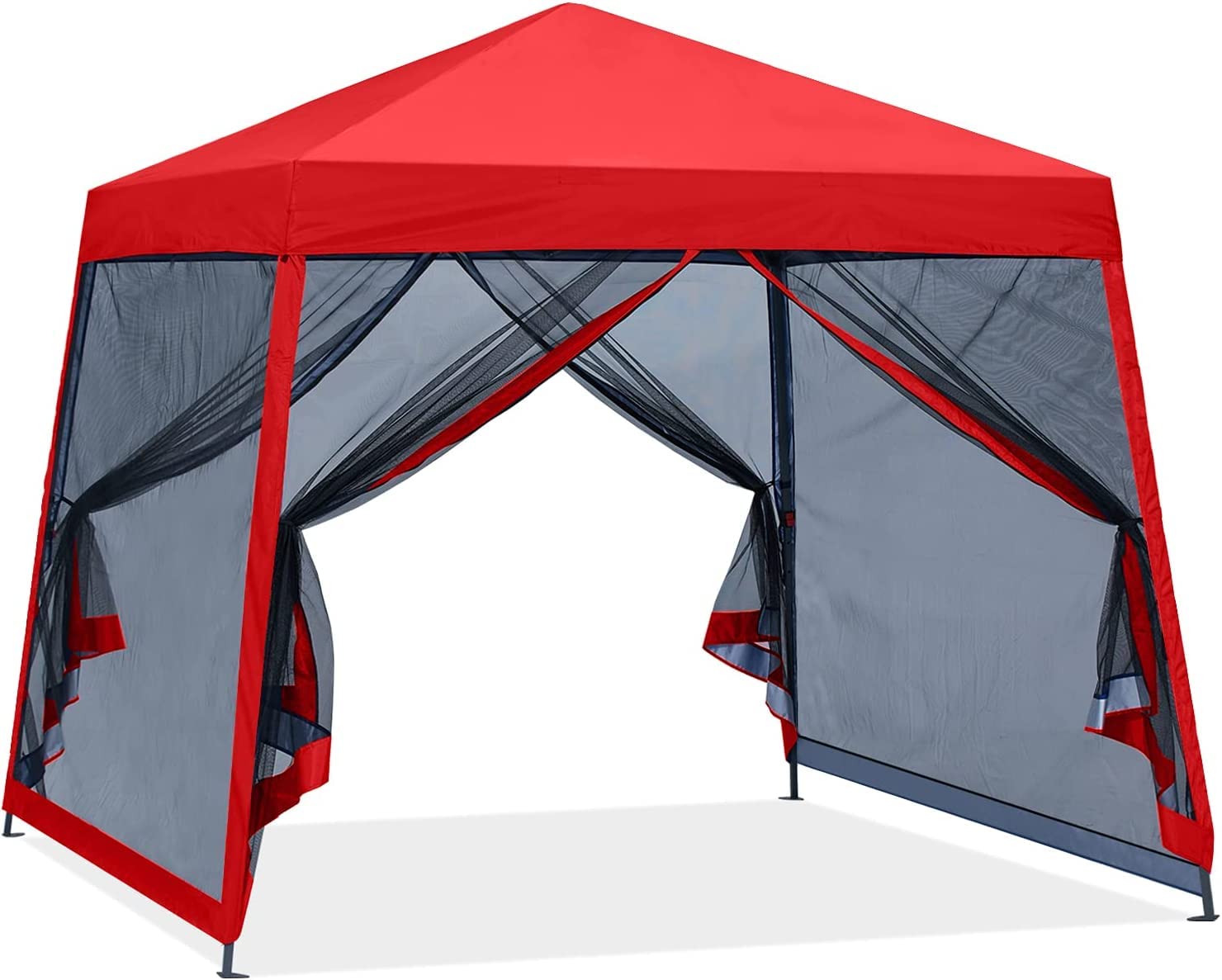 COOS BAY 10x10 Pop Up Canopy Tent with Screen Netting, Slant Leg Canopy with UPF 50+ UV Protection, 64 Sq Ft Shade, One Person Setup with Carry Bag, Beige
