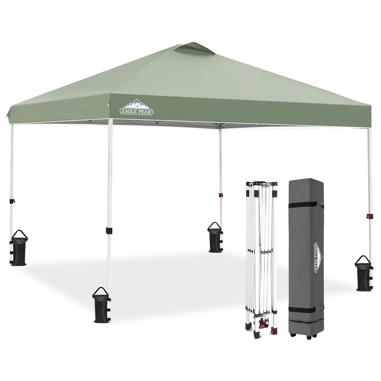 EAGLE PEAK Pop Up Canopy Tent with Wheeled Carry Bag, 8 Stakes, 4 Ropes, 4 Weight Bags, Easy Set Up Tent Canopy, 10x10 ft, 100sqft of Shade, Blue