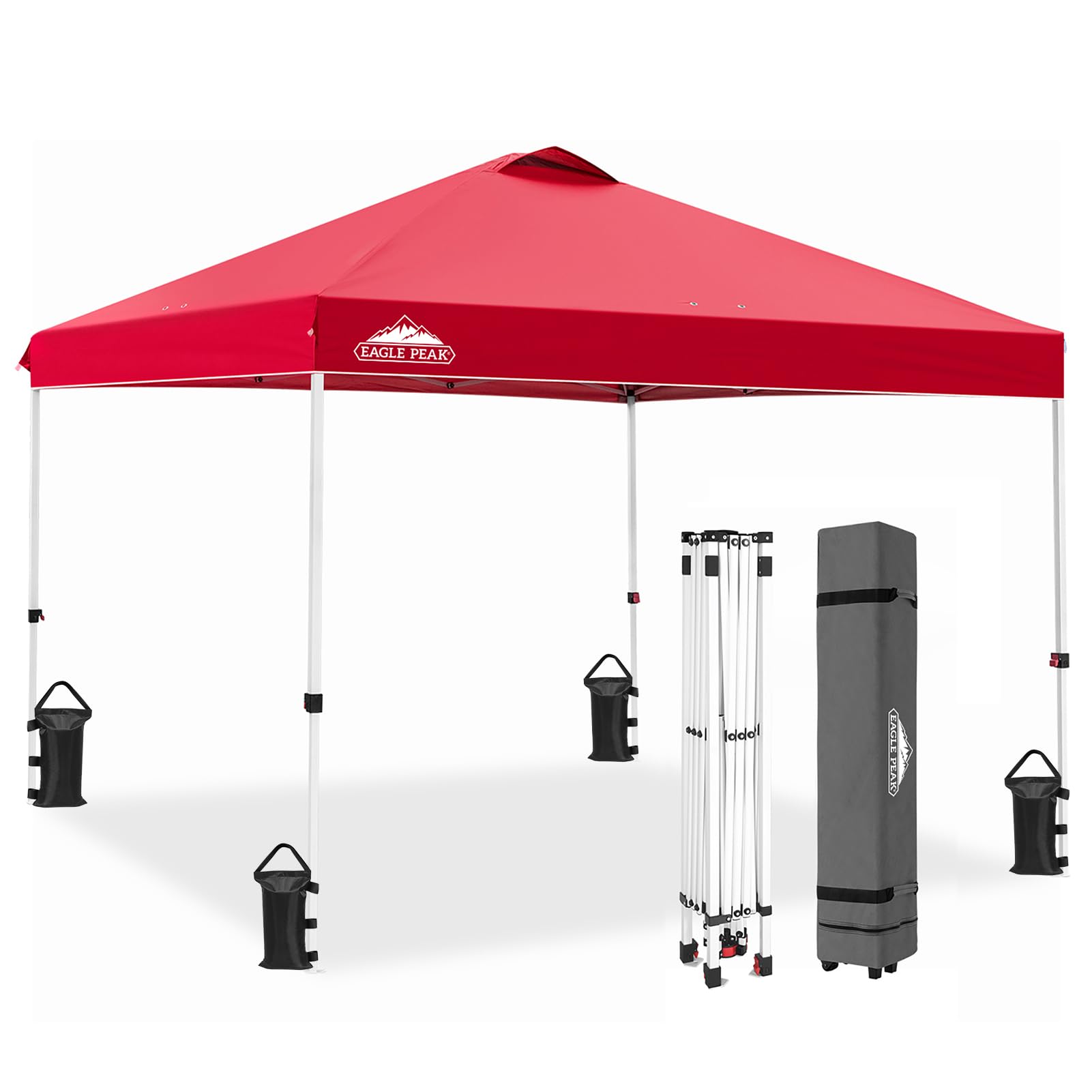 EAGLE PEAK Pop Up Canopy Tent with Wheeled Carry Bag, 8 Stakes, 4 Ropes, 4 Weight Bags, Easy Set Up Tent Canopy, 10x10 ft, 100sqft of Shade, Blue