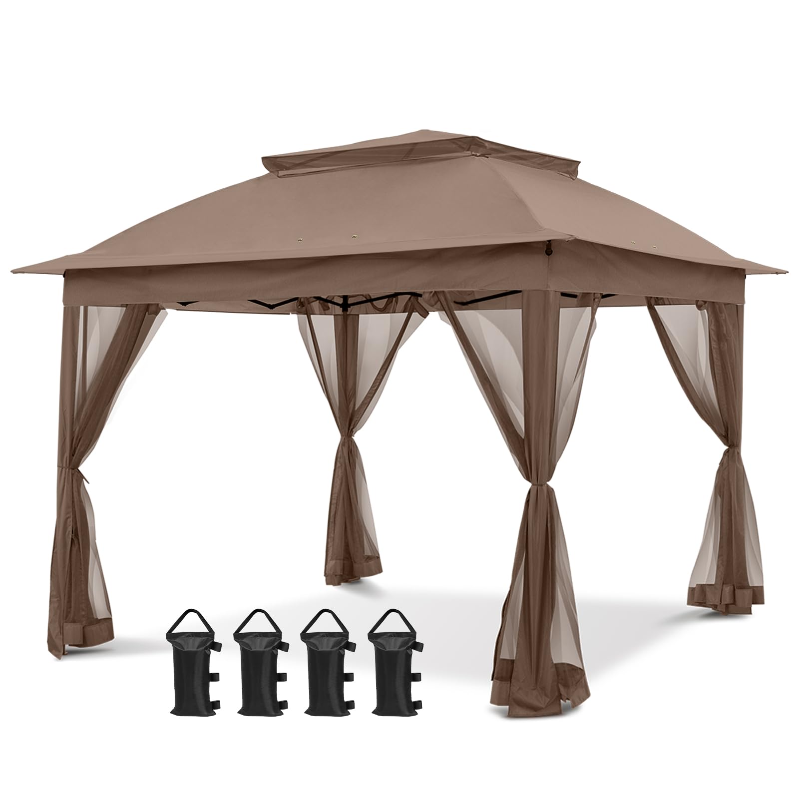 COOS BAY 11x11 Pop Up Gazebo with Mesh Netting, Instant Outdoor Canopy Tent, Water Resistant Shelter with UPF 50+ UV Protection, 121 Sq Ft Coverage, Beige