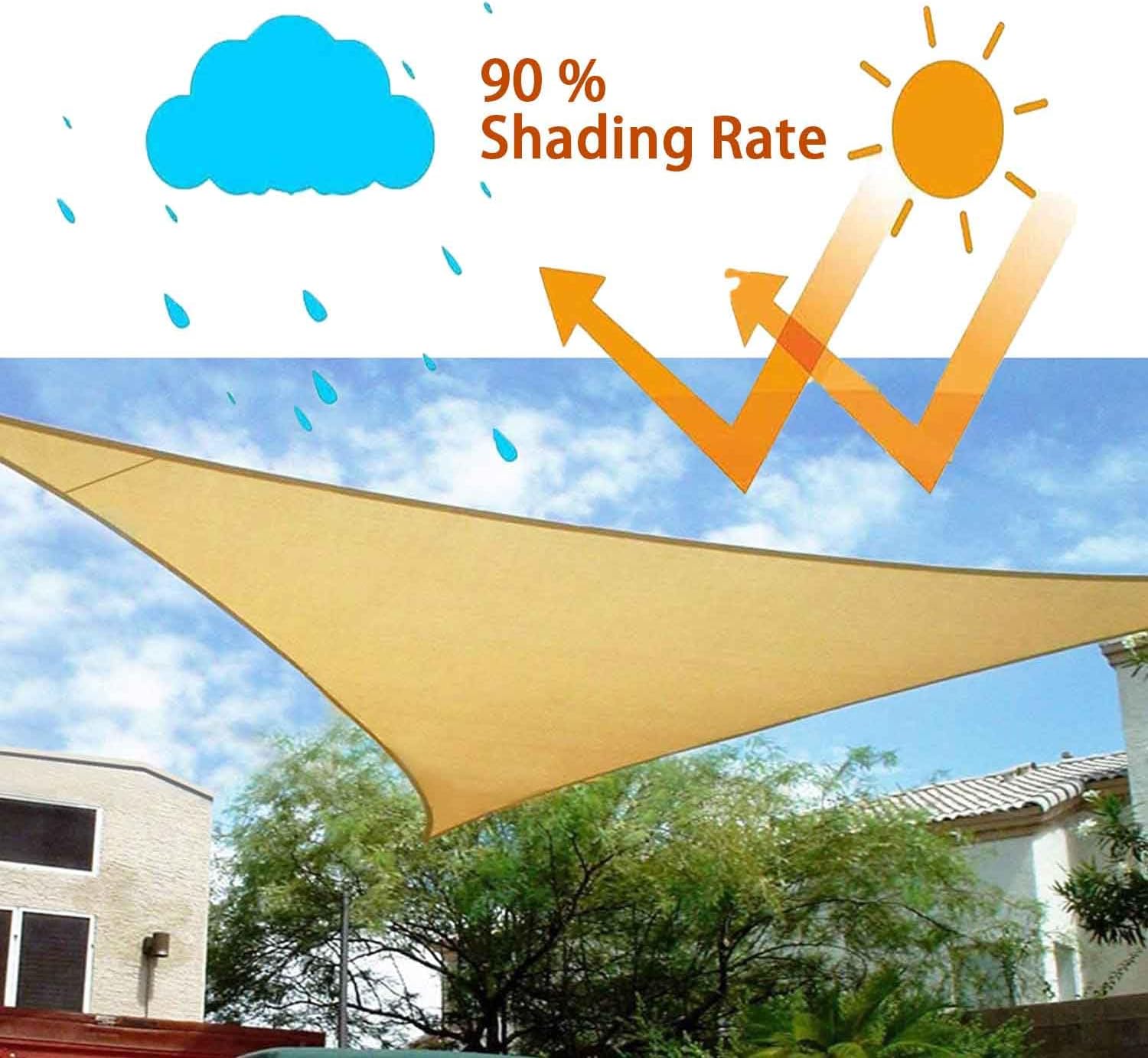 Triangle Sun Shade Waterproof, Sail Shade Triangle, Sun Shade Sail Triangle UV-Block Canopy for Patio Backyard Lawn Garden OutdoorU, 9' x 9'x 9'