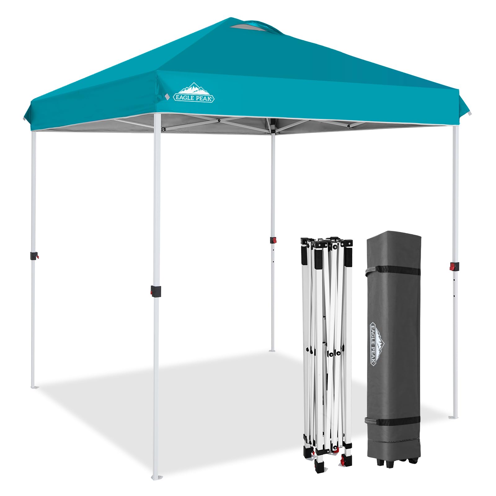 EAGLE PEAK Pop Up Canopy Tent with Wheeled Carry Bag, 8 Stakes, 4 Ropes, 4 Weight Bags, Easy Set Up Tent Canopy, 10x10 ft, 100sqft of Shade, Blue
