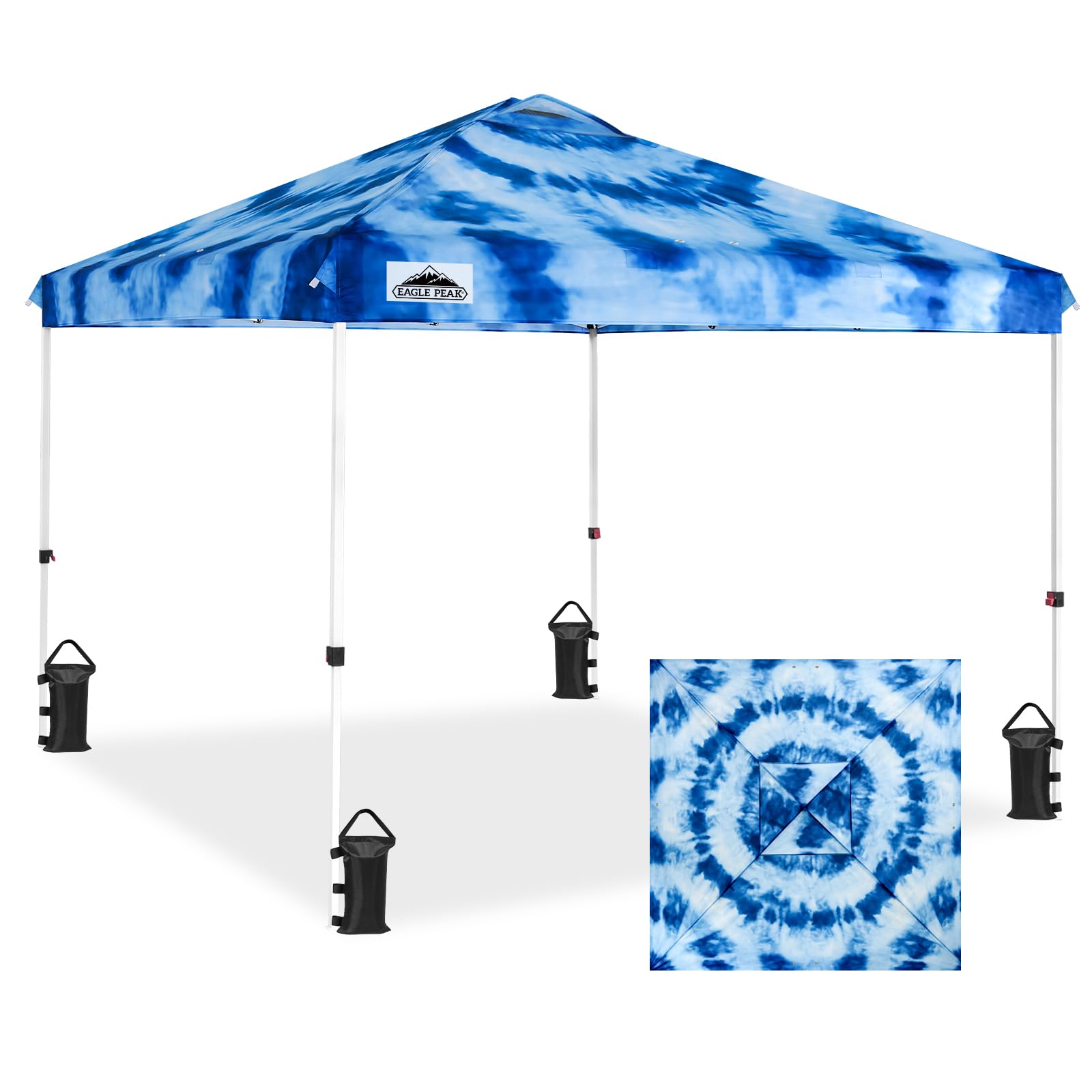 EAGLE PEAK Pop Up Canopy Tent with Wheeled Carry Bag, 8 Stakes, 4 Ropes, 4 Weight Bags, Easy Set Up Tent Canopy, 10x10 ft, 100sqft of Shade, Blue
