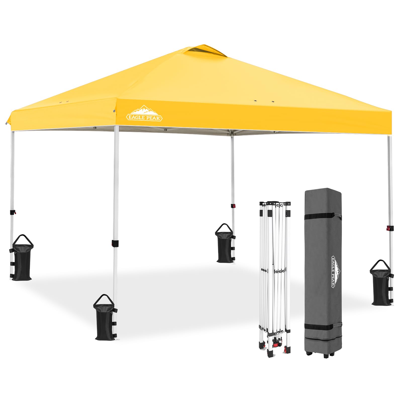 EAGLE PEAK Pop Up Canopy Tent with Wheeled Carry Bag, 8 Stakes, 4 Ropes, 4 Weight Bags, Easy Set Up Tent Canopy, 10x10 ft, 100sqft of Shade, Blue