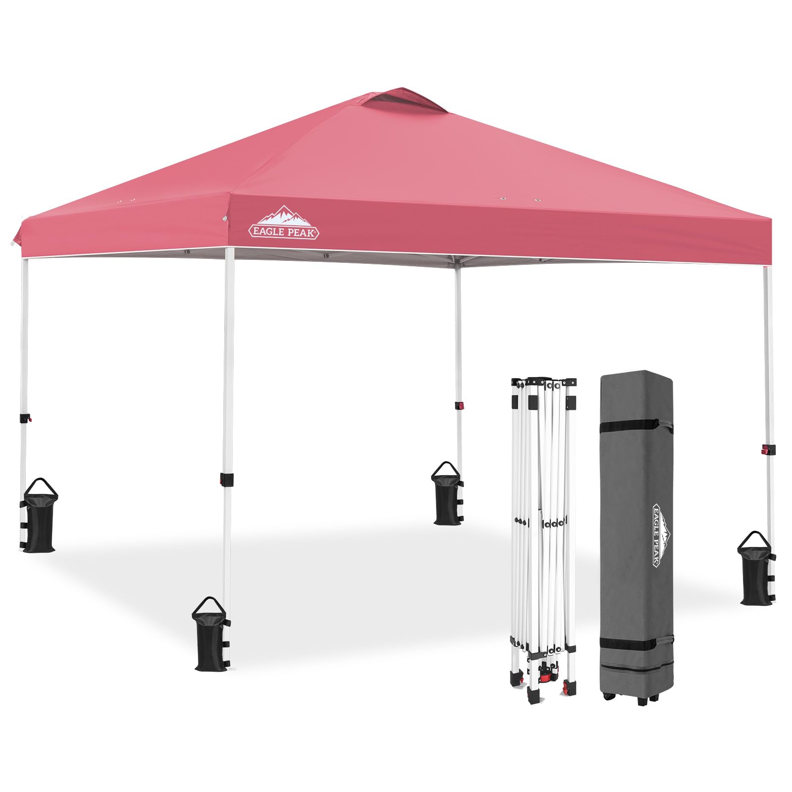 EAGLE PEAK Pop Up Canopy Tent with Wheeled Carry Bag, 8 Stakes, 4 Ropes, 4 Weight Bags, Easy Set Up Tent Canopy, 10x10 ft, 100sqft of Shade, Blue