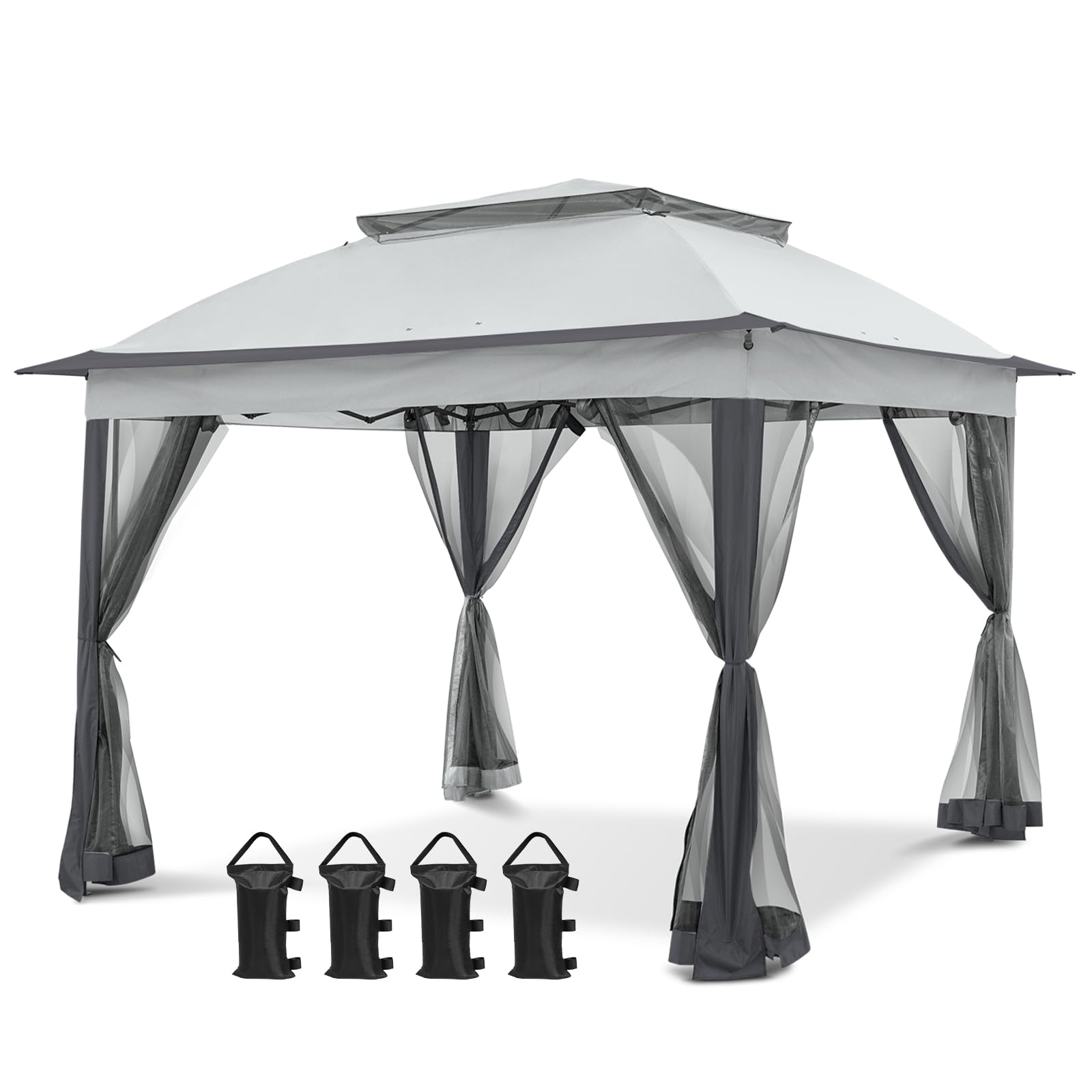 COOS BAY 11x11 Pop Up Gazebo with Mesh Netting, Instant Outdoor Canopy Tent, Water Resistant Shelter with UPF 50+ UV Protection, 121 Sq Ft Coverage, Beige