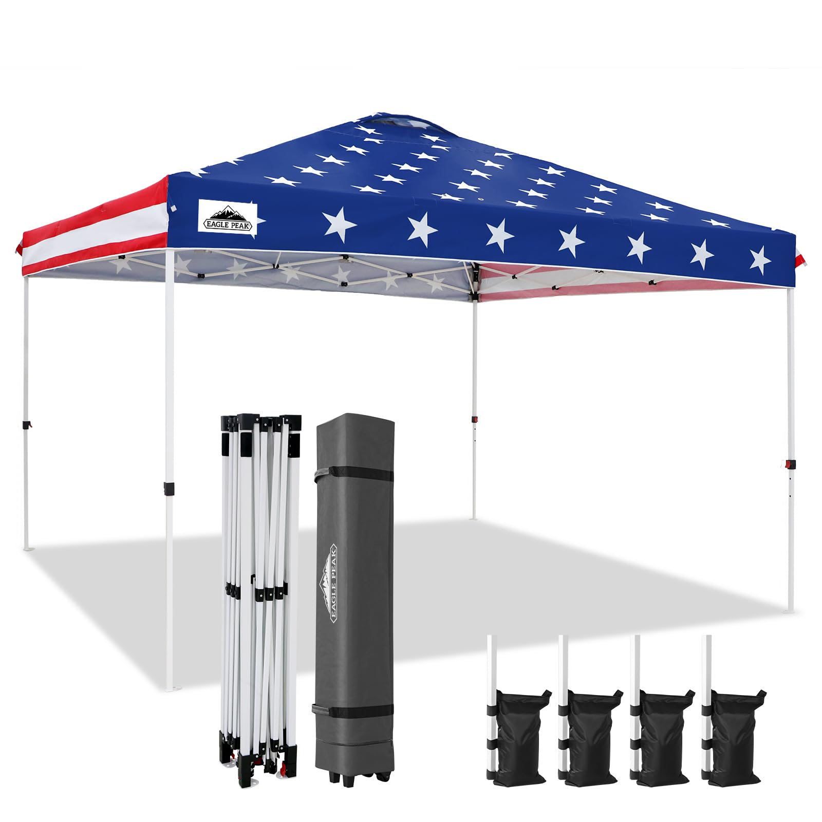 EAGLE PEAK Pop Up Canopy Tent with Wheeled Carry Bag, 8 Stakes, 4 Ropes, 4 Weight Bags, Easy Set Up Tent Canopy, 10x10 ft, 100sqft of Shade, Blue