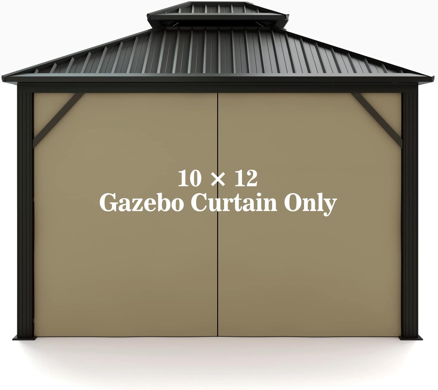 Gazebo Universal Replacement Privacy Curtain – Hugline 10' x 12' Gazebo Side Wall Outdoor Privacy Panel with Zipper (Khaki)
