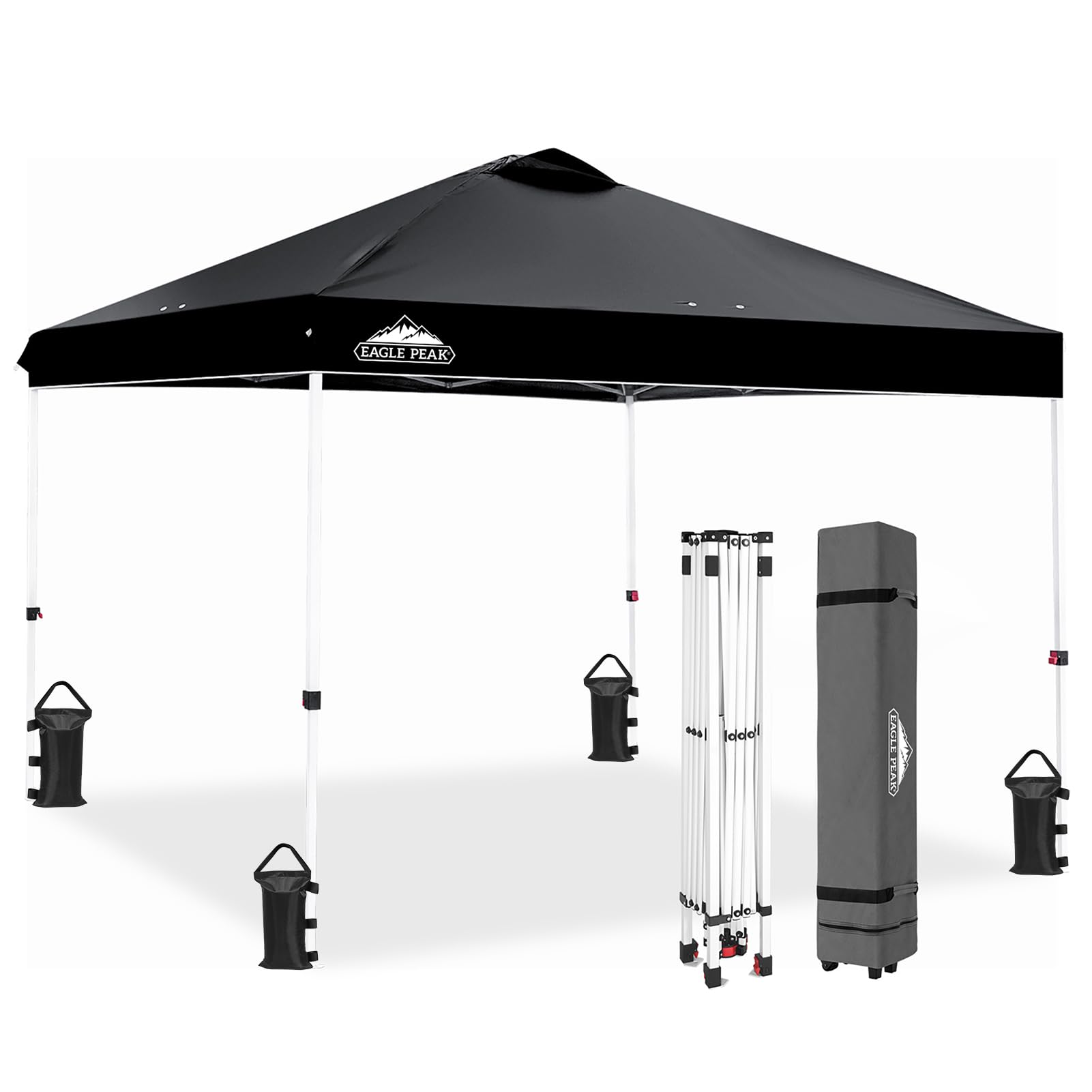EAGLE PEAK Pop Up Canopy Tent with Wheeled Carry Bag, 8 Stakes, 4 Ropes, 4 Weight Bags, Easy Set Up Tent Canopy, 10x10 ft, 100sqft of Shade, Blue