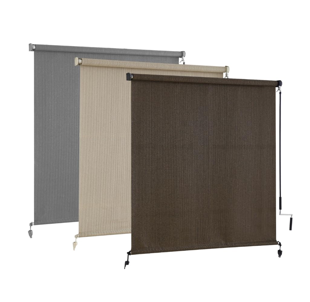 AOSKY Sun Shades Outdoor Patio - Cordless Outdoor Roller Shades for Porch, Roll Up Blinds Cloth for Pergola Balcony Backyard Windows, 96" W x 96" H, Sesame