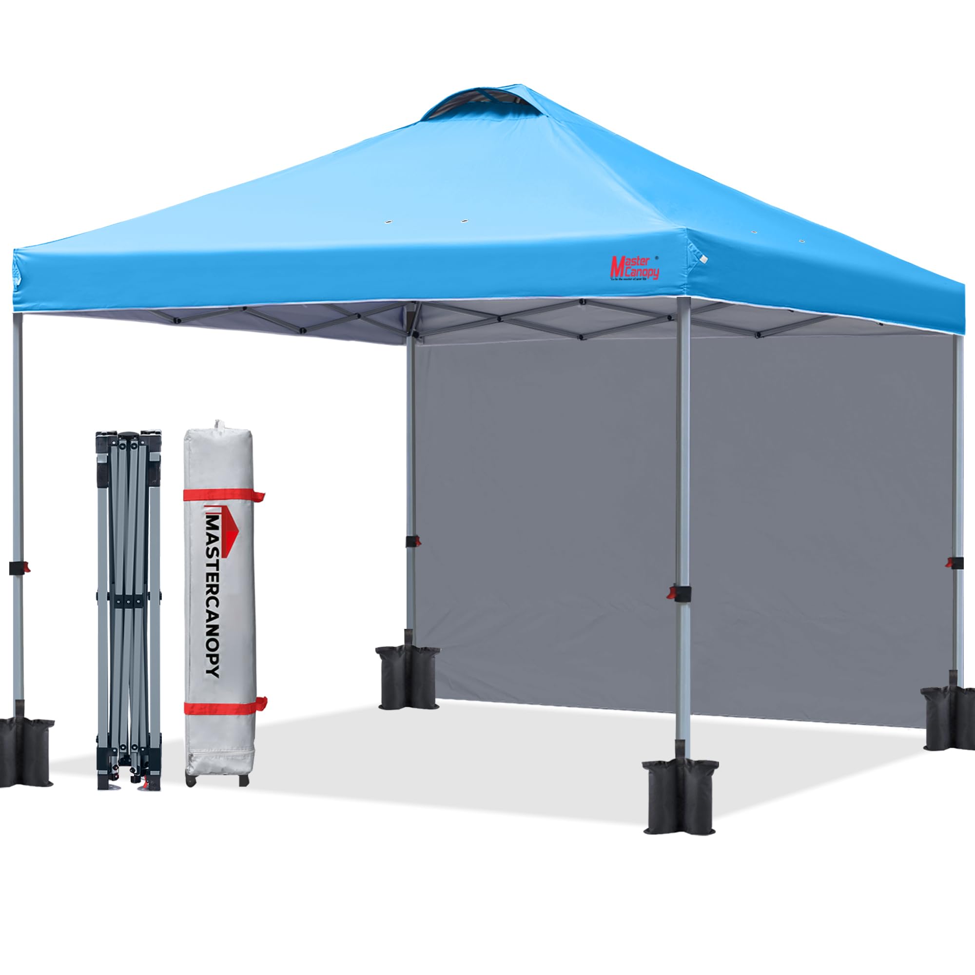 MASTERCANOPY Durable Pop-up Canopy Tent with 1 Sidewall (8'x8',Dark Grey)