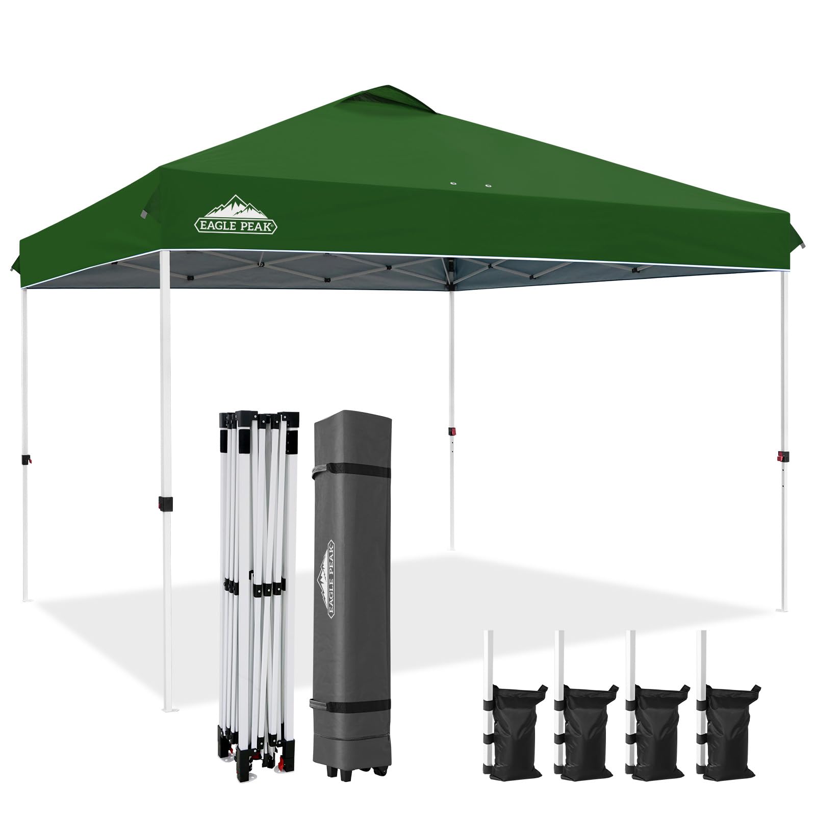 EAGLE PEAK Pop Up Canopy Tent with Wheeled Carry Bag, 8 Stakes, 4 Ropes, 4 Weight Bags, Easy Set Up Tent Canopy, 10x10 ft, 100sqft of Shade, Blue