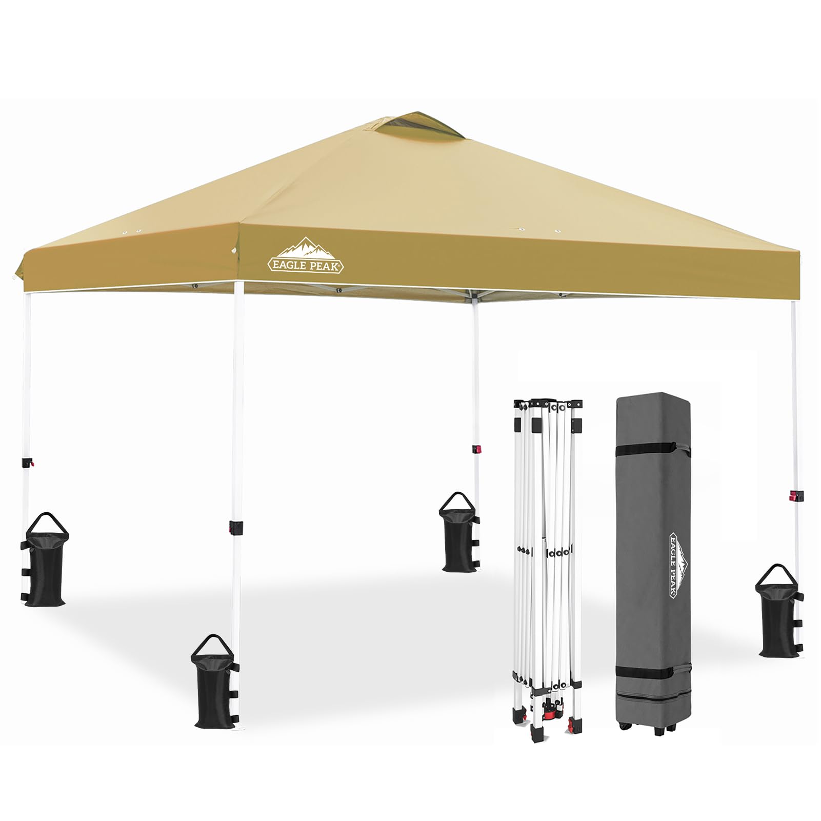 EAGLE PEAK Pop Up Canopy Tent with Wheeled Carry Bag, 8 Stakes, 4 Ropes, 4 Weight Bags, Easy Set Up Tent Canopy, 10x10 ft, 100sqft of Shade, Blue