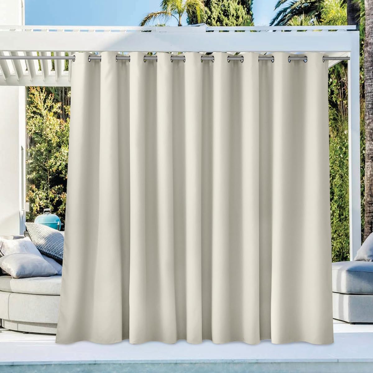 NICETOWN Outdoor Curtains for Patio Waterproof 95" L, Blackout Gazebo Curtain for Pergola/Porch Weatherproof, UV & Privacy Protection Outside Drape, 52" Wide, 1 Panel, Biscotti Beige