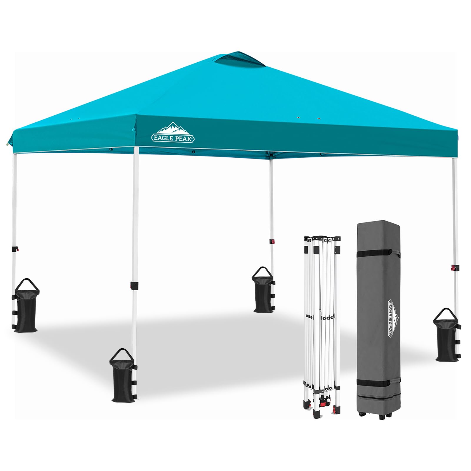 EAGLE PEAK Pop Up Canopy Tent with Wheeled Carry Bag, 8 Stakes, 4 Ropes, 4 Weight Bags, Easy Set Up Tent Canopy, 10x10 ft, 100sqft of Shade, Blue