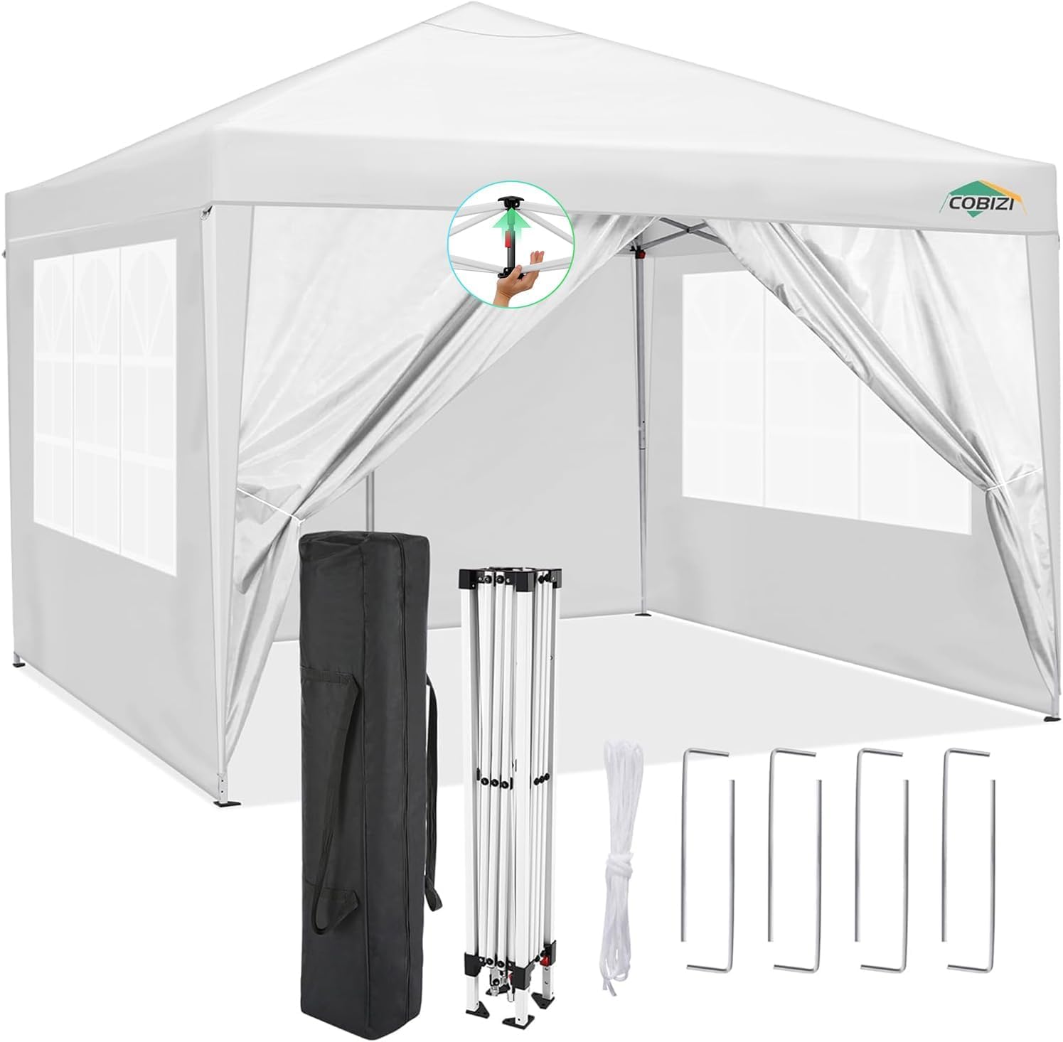 COBIZI 10x20 FT Pop up Canopy Tent with Sidewalls, Party Tents for Parties, Carpas para Fiestas, Easy Set Large Outdoor Popup Patio Gazebo for Backyard,Weddings,Vendor,Commercial Event,White (Upgrade)