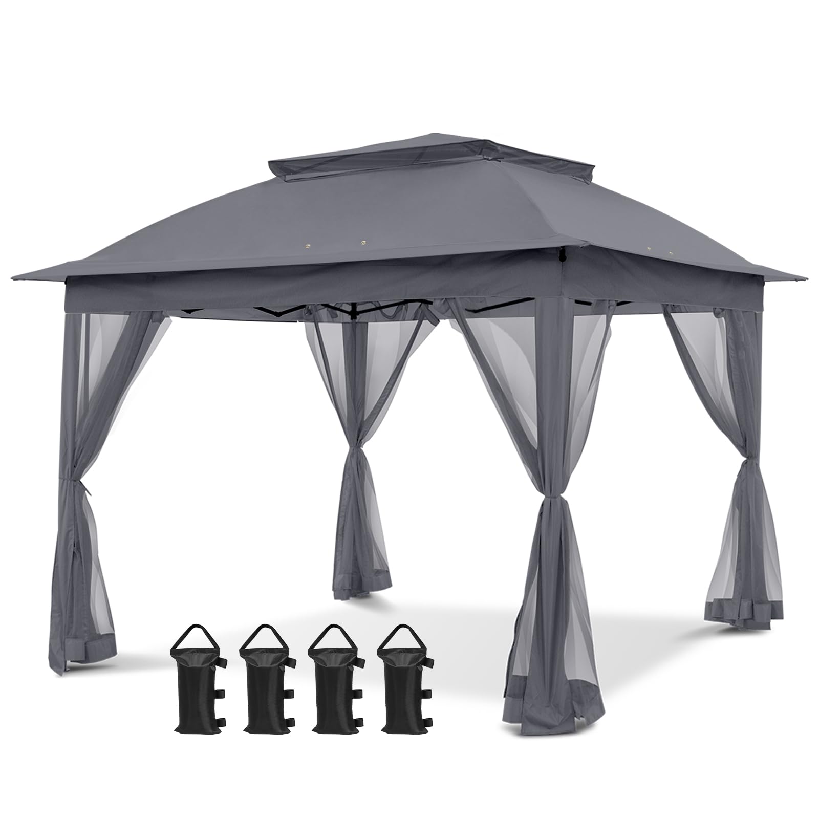 COOS BAY 11x11 Pop Up Gazebo with Mesh Netting, Instant Outdoor Canopy Tent, Water Resistant Shelter with UPF 50+ UV Protection, 121 Sq Ft Coverage, Beige