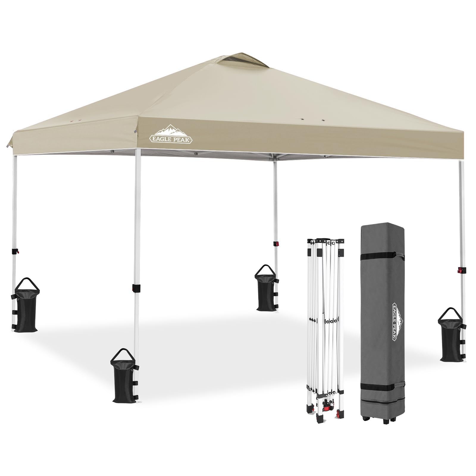 EAGLE PEAK Pop Up Canopy Tent with Wheeled Carry Bag, 8 Stakes, 4 Ropes, 4 Weight Bags, Easy Set Up Tent Canopy, 10x10 ft, 100sqft of Shade, Blue