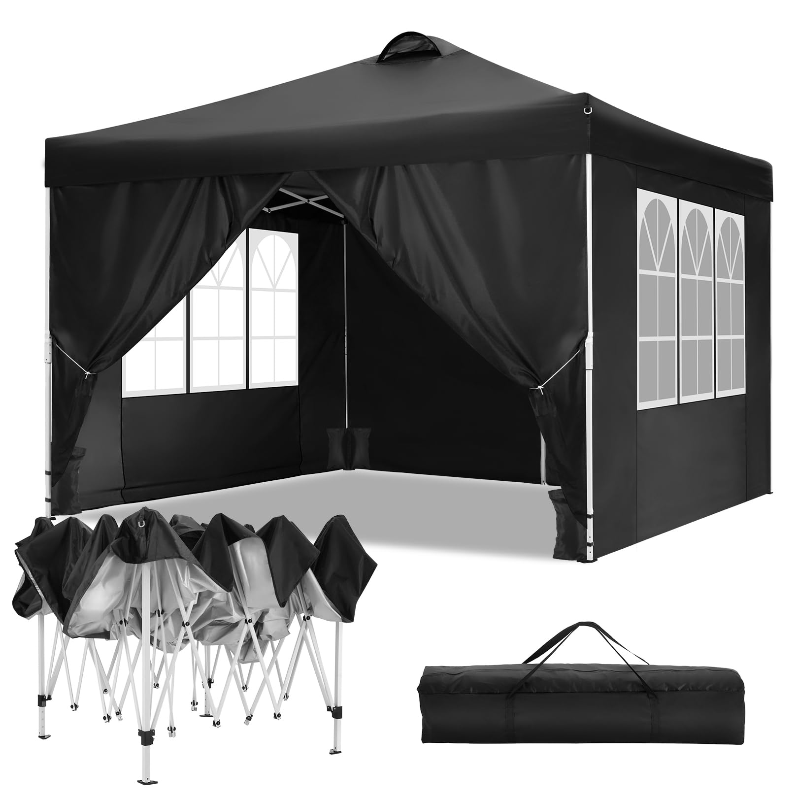 COBIZI Canopy 10x20 Pop Up Canopy Tent with 6 Sidewalls, One Push Party Tents for Parties Outdoor Wedding Waterproof Gazebo Commercial Event Tent with Sandbags, Black