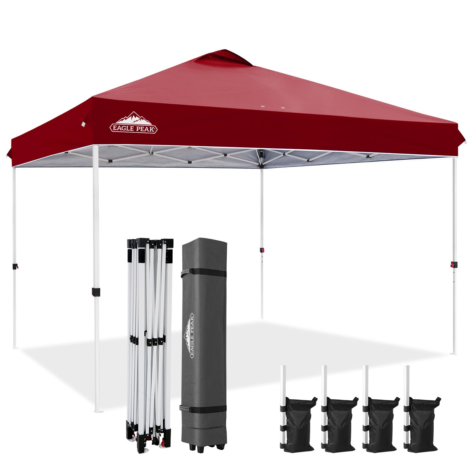 EAGLE PEAK Pop Up Canopy Tent with Wheeled Carry Bag, 8 Stakes, 4 Ropes, 4 Weight Bags, Easy Set Up Tent Canopy, 10x10 ft, 100sqft of Shade, Blue