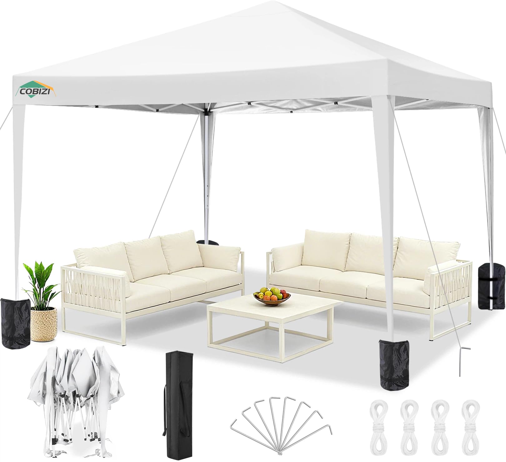 COBIZI 10x20 FT Pop up Canopy Tent with Sidewalls, Party Tents for Parties, Carpas para Fiestas, Easy Set Large Outdoor Popup Patio Gazebo for Backyard,Weddings,Vendor,Commercial Event,White (Upgrade)
